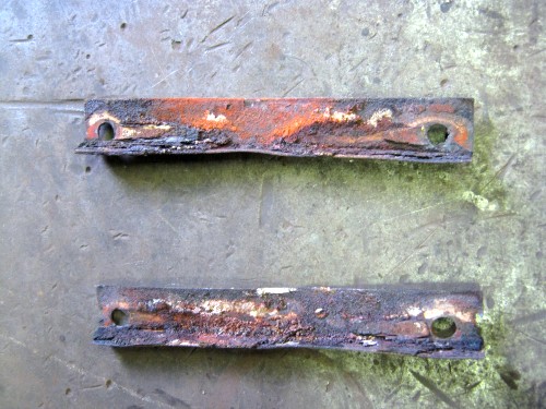 Bad rust build up on Yeoman glass clip. Replacements to be fabricated by  Fotheringhay Woodburners