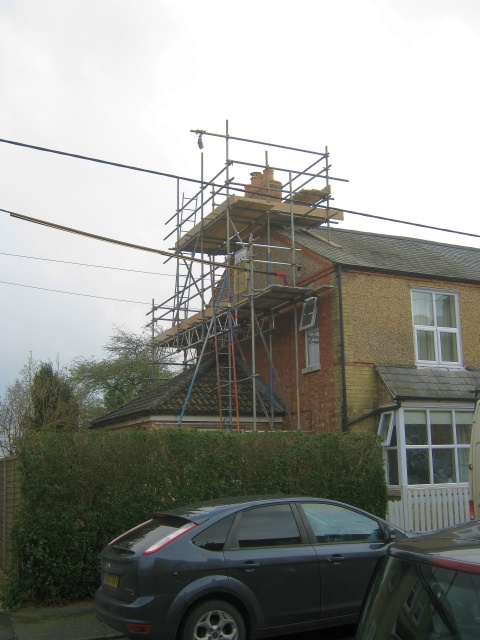 Scaffolding erected by Fotheringhay Woodburners regular contractor and electricity cables shielded